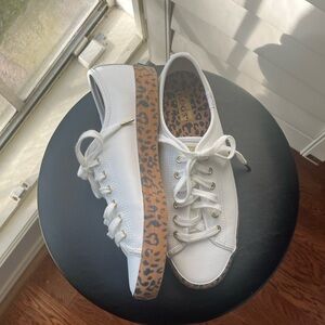 KEDS SIZE 7.5 Women's White Leopard Print Casual Comfy Everyday Gold Sneakers